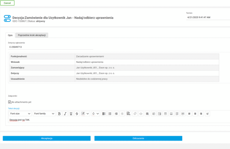 Rys: 2 Proces akceptacji od strony akceptującego
